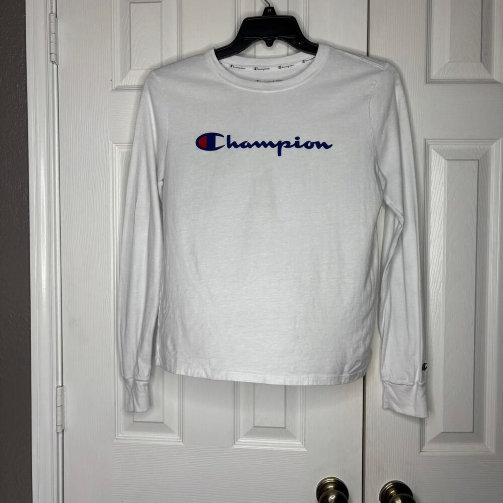Champion Medium Long Sleeve Shirt White Logo Cotton